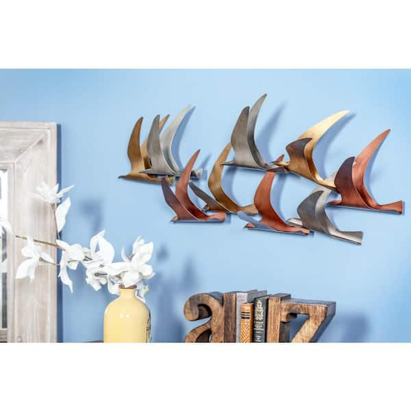 Eclectic Multi-Colored Iron Birds in Flight Wall Decor