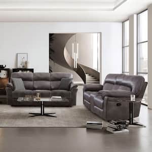 Monku 2-Piece Dark Gray Faux Leather Reclining Living Room Set