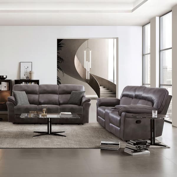 Furniture of America Monku 2-Piece Dark Gray Faux Leather Reclining Living Room Set