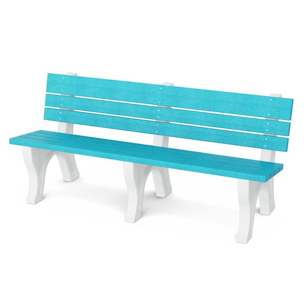 Wildridge Heritage 6 ft. Aruba Blue and White HDPE Plastic Outdoor Park Bench