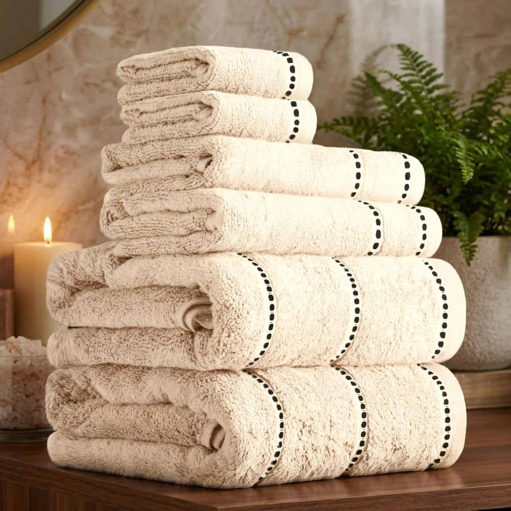 6-Piece Bone/Black Luxury Quick Dry 100% Cotton Bath Towel Set price history on PriceWatchPro