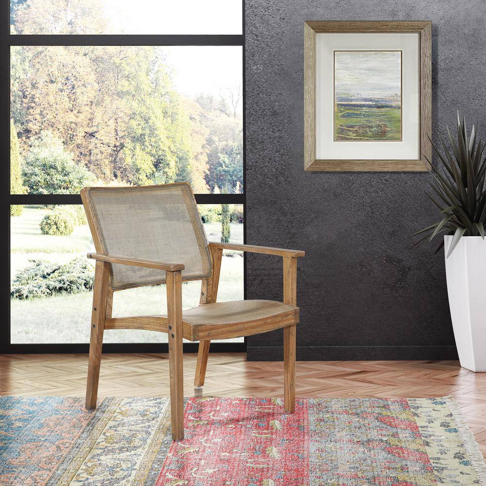Rustic Natural Wood and Woven Cane Accent Chair
