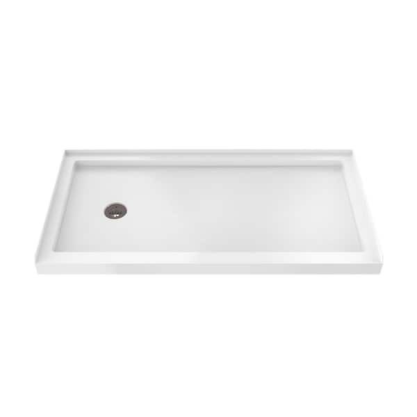 SlimLine 60 in. L x 30 in. W Alcove Rectangular White Shower Pan Base with 2 in. Round Left Drain in Oil Rubbed Bronze