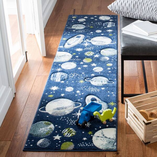 Carousel Kids 2 x 6 Navy/Ivory Novelty Runner Rug