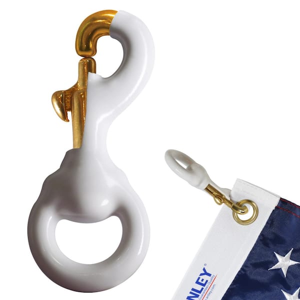 3.3 in. Flag Accessory White Rubber Coated Brass Swivel Snap Hook  Heavy-Duty Flag Pole Halyard Rope Attachment Clip