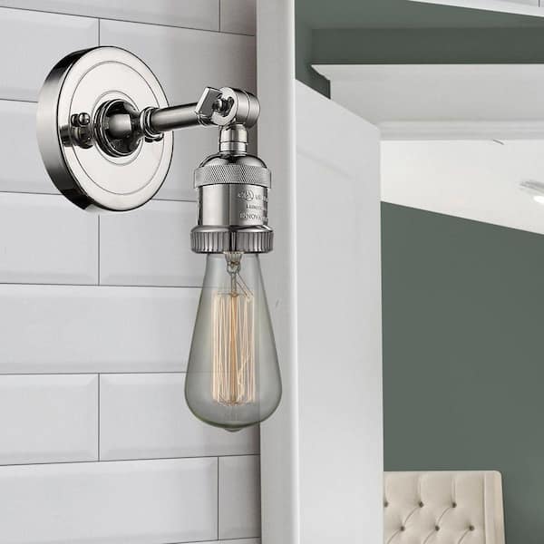 Bare Bulb 1-Light Polished Nickel Wall Sconce