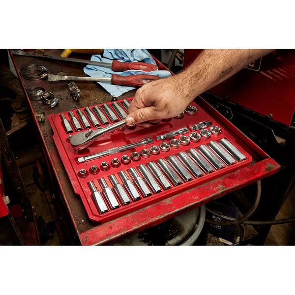 Milwaukee 3/8 in. and 1/4 in. Drive SAE/Metric Ratchet/Socket Mechanics Tool Set (81-Piece)