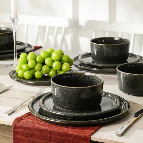 STONE LAIN Eden 24-Piece Charcoal Grey Stoneware Dinnerware Set