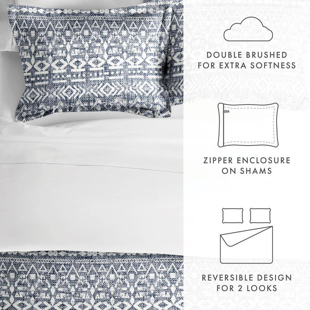 Navy and White Geometric Print King/CalKing Duvet Cover Set