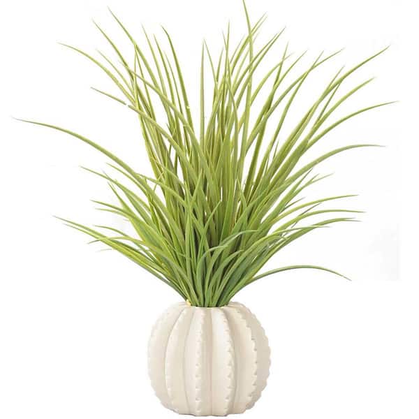VINTAGE HOME 17 in. Tall Plastic Grass in Taupe Ceramic Vase