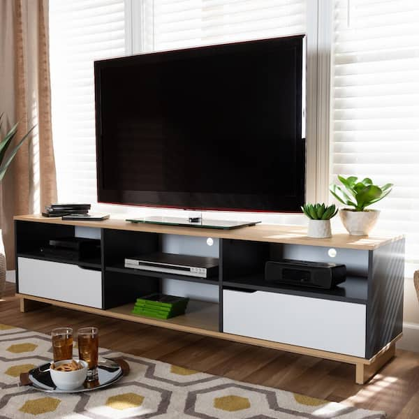 Baxton Studio Reed Gray and Oak Modern TV Stand 159 10212 HD The