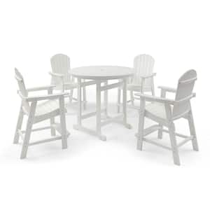 5-Piece Bar Table Set(4 Chairs +A Round Table), with Umbrella Hole, Dining Sets for Backyard, Patio, White