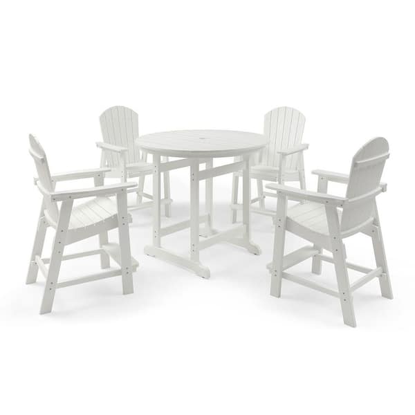 Unbranded 5-Piece Bar Table Set(4 Chairs +A Round Table), with Umbrella Hole, Dining Sets for Backyard, Patio, White