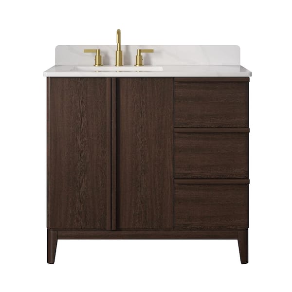 Sellan 37 in. Single Sink Dark Walnut Bath Vanity with Calacatta White Quartz Top (Assembled)