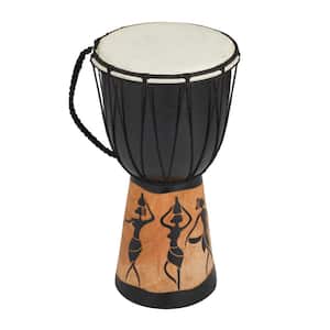 Black Wood Handmade Djembe Drum Sculpture with Rope Accents