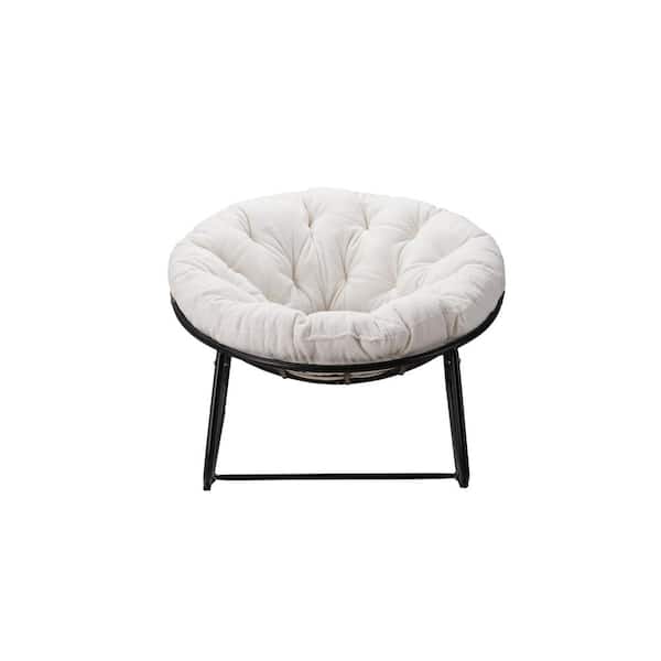 Unbranded Metal Round Outdoor Rocking Chair Dark Gray Durable Frame with Soft White Cushion Water-Resistant for Backyard
