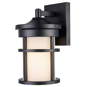 Avalon II 11 in. 1-Light Black Outdoor Hardwired Wall Lantern Sconce with No Bulbs Included and Frosted Glass