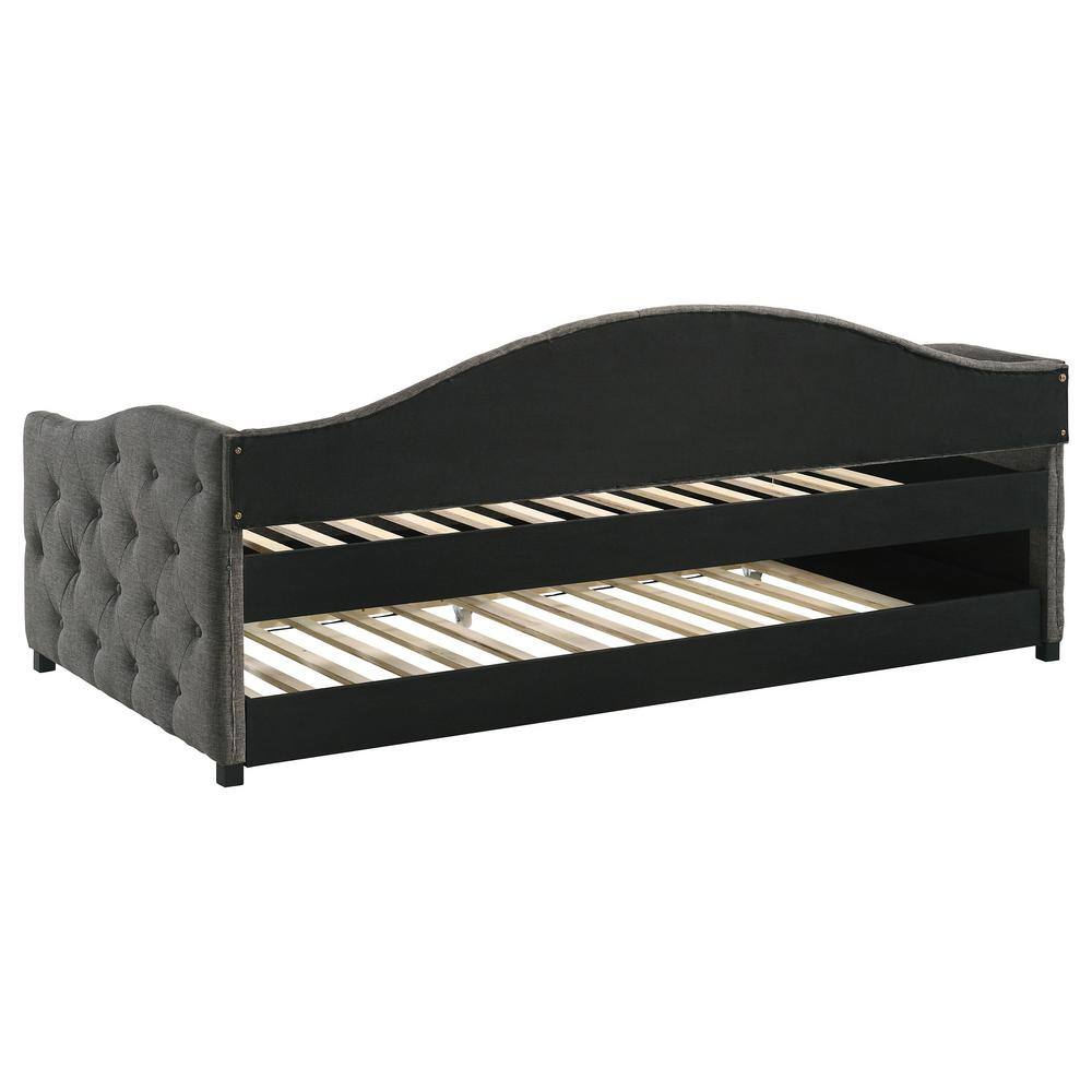 Gray Upholstered Twin Daybed with Tufted Back and Drawer