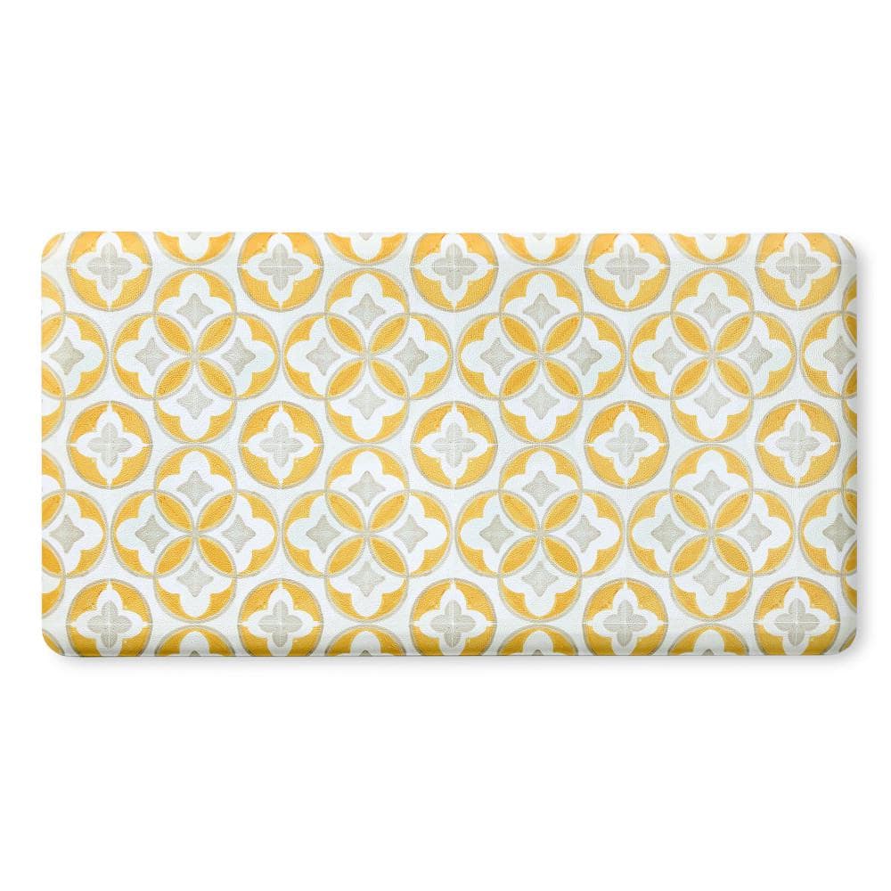 20 in. x 39 in. Yellow and Grey Mali Tiles Anti Fatigue Trellis Indoor Kitc