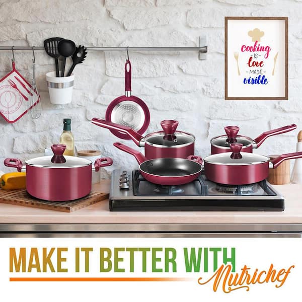 Nutrichef Nccw12Blu - Kitchenware Pots & Pans Set - Stylish Kitchen Cookware