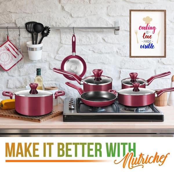 13-Piece Aluminum Cookware Set Non-Stick in Red