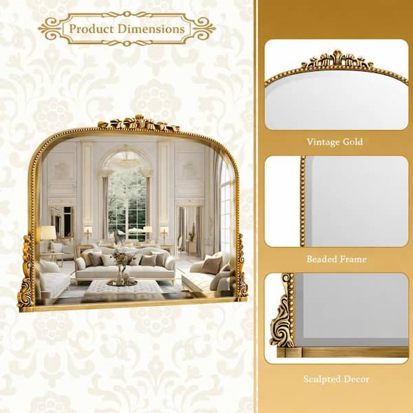 Vintage Gold 43.5 in. W x 31.5 in. H Classic Arched PU Framed Wall Mirror Bathroom Vanity Mirror