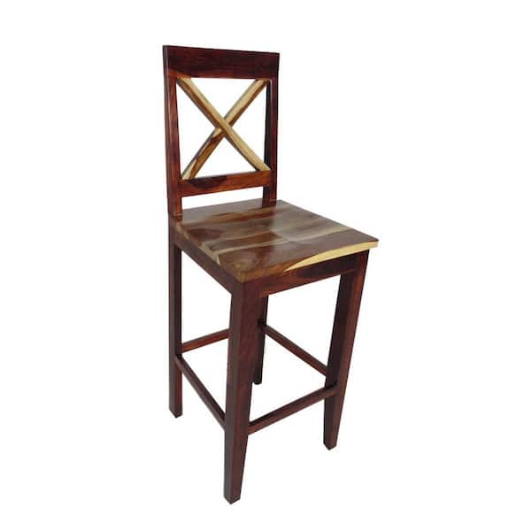 HomeRoots 30 in. Brown High Back Wood Counter Height Bar Chair with Wood Seat