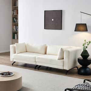 86 in. Square Arm Polyester Modern Rectangle Sofa in. Ivory with Metal Legs