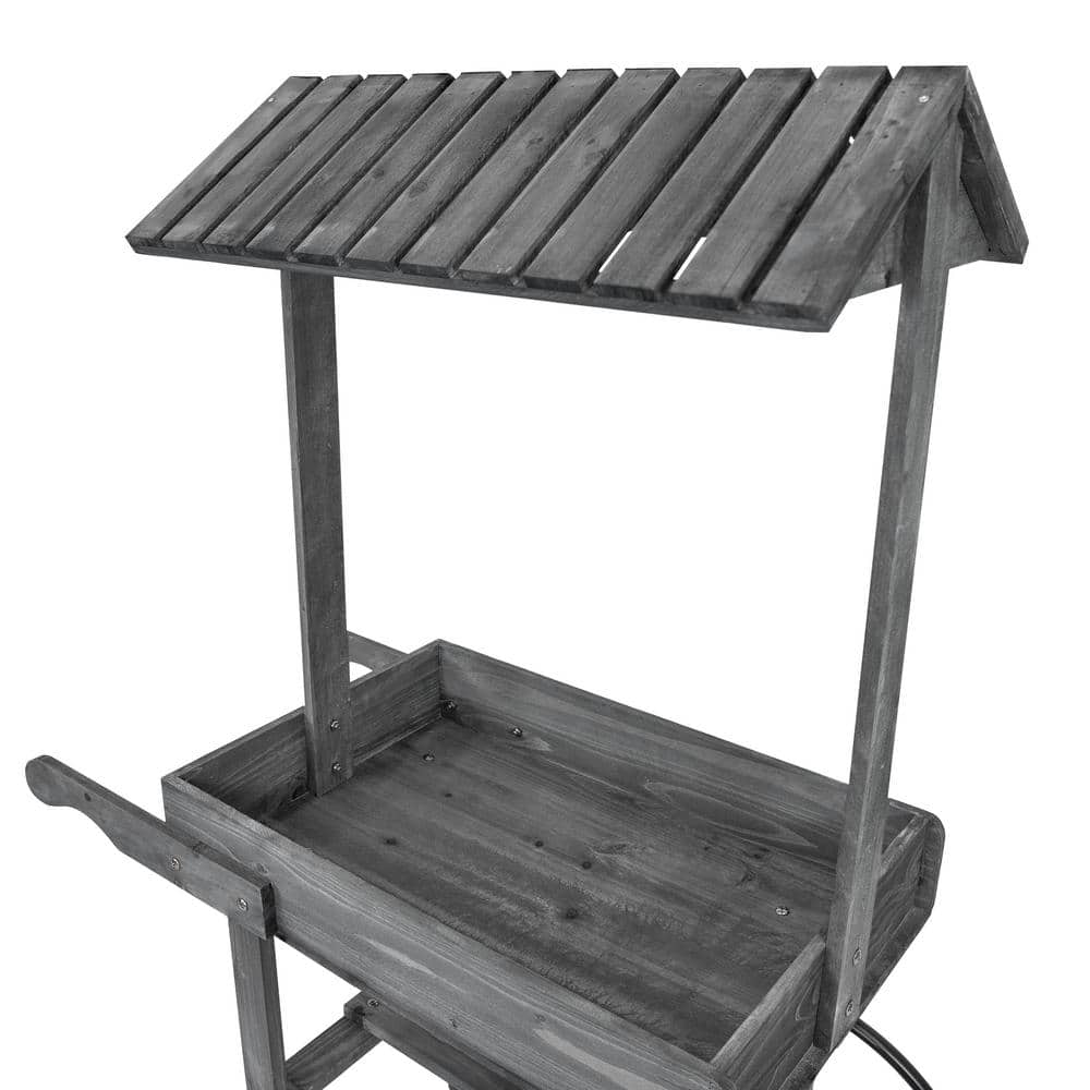 Gray Fir Wood Rustic Flower Cart Display Stand with Wheels