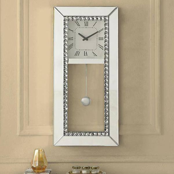 Lotus Mirrored Wall Clock with Faux Crystal Diamonds