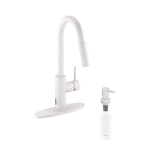 Single-Handle Pull Down Sprayer Kitchen Faucet with Infrared Sensor, Soap Dispenser and Deckplate in Matte White