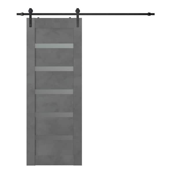Belldinni Vona 07-04 30 in. x 84 in. 5-Lite Frosted Glass Dark Urban Wood Composite Sliding Barn Door with Hardware Kit