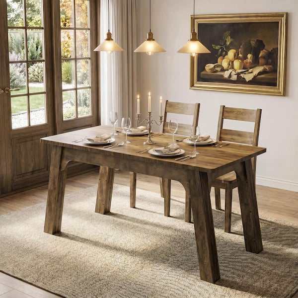 BYBLIGHT Modern Rectangular Brown Wood 63 in. 4 Legs Base Dining Table ...