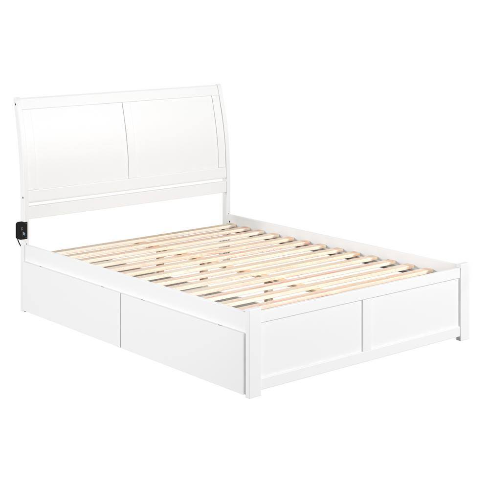 White Queen Wood Platform Bed with Storage Drawers