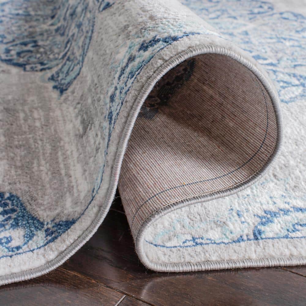 Brentwood Navy and Gray Floral 11' x 15' Synthetic Area Rug