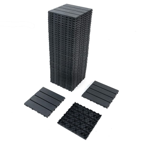 FIROMO 12 in. x 12 in. Plastic Grey Pattern Interlocking Floor Outdoor Patio Deck All-Weather Tiles (44-Pack)