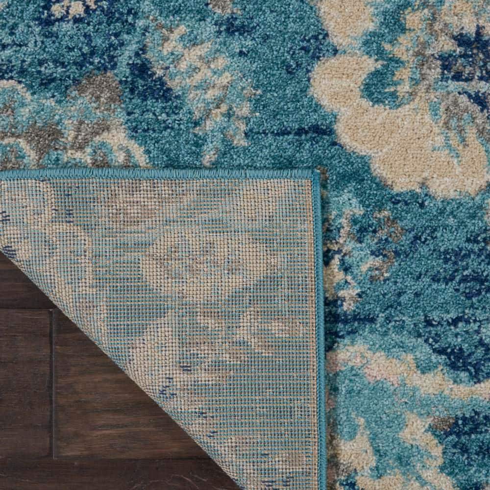 Handmade Turquoise Floral Rectangular Easy-Care Rug 2' x 4'