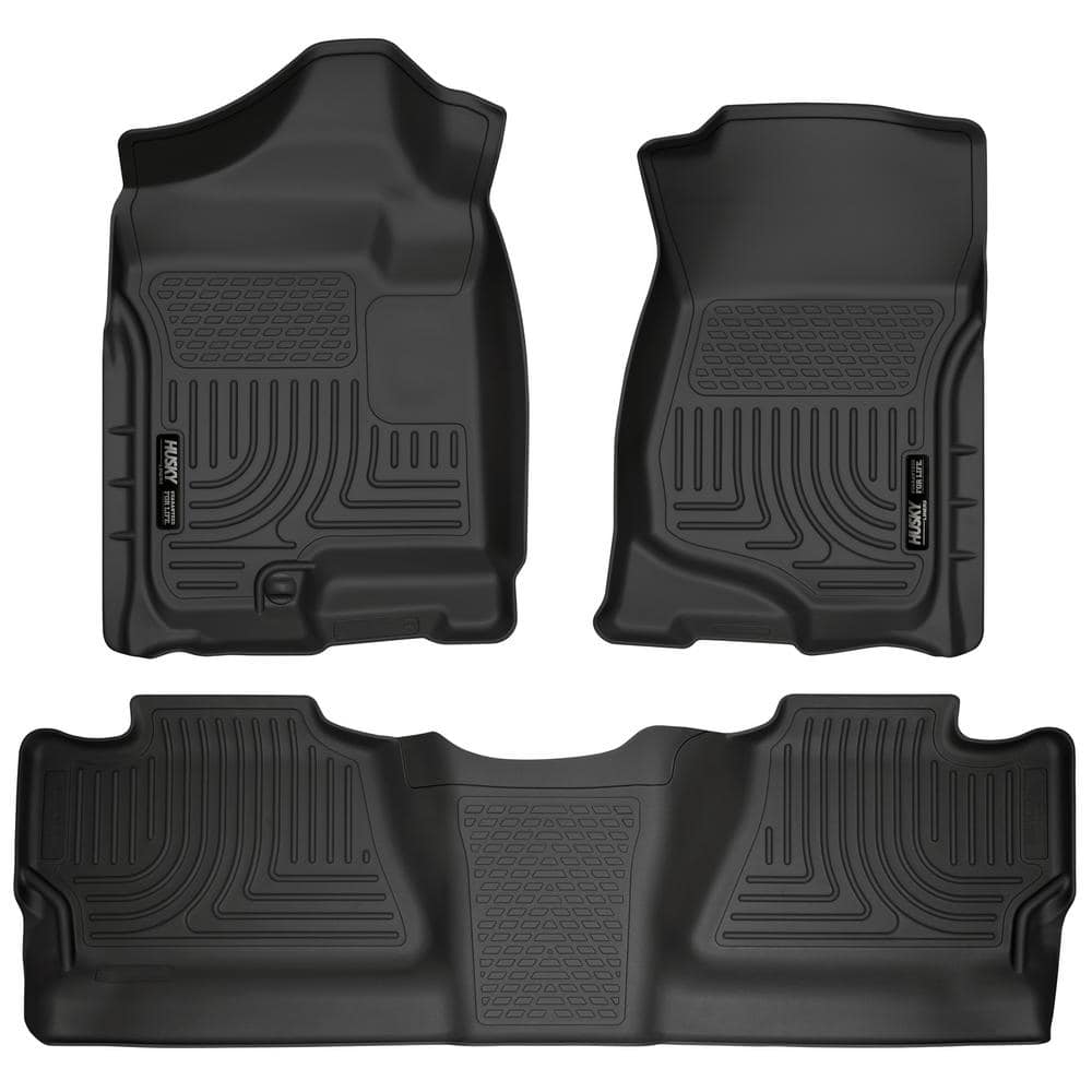 Husky Liners by RealTruck Weatherbeater | Compatible with 2007-2013 Chevrolet Silverado/GMC Sierra 1500  Crew Cab  07-14 2500/3500-Front & 2nd Row Liner (Footwell Coverage)-Black  3 pc. | 98201