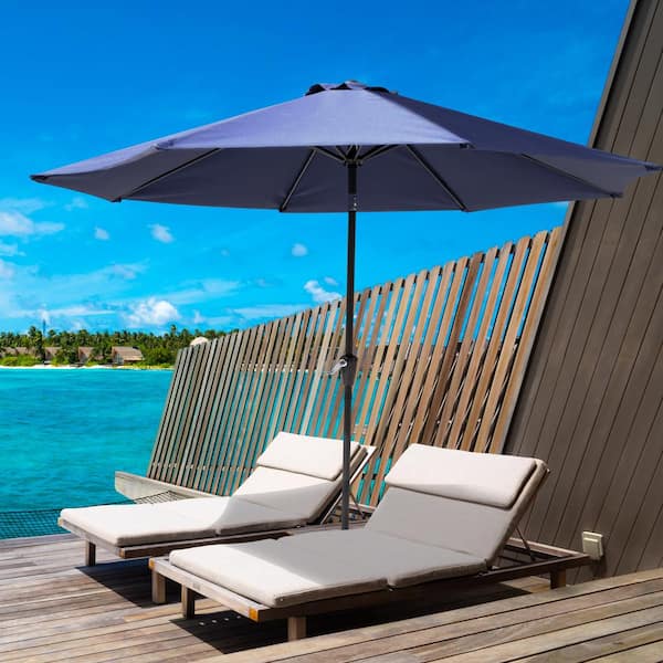 10 ft. Market Patio Umbrella in Blue with Push Button Tilt and Crank, 8 Sturdy Ribs