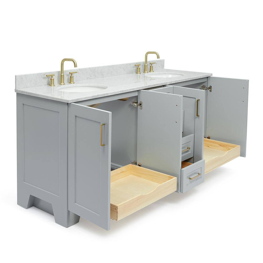 Gray Double Freestanding Vanity with Carrara Marble Top