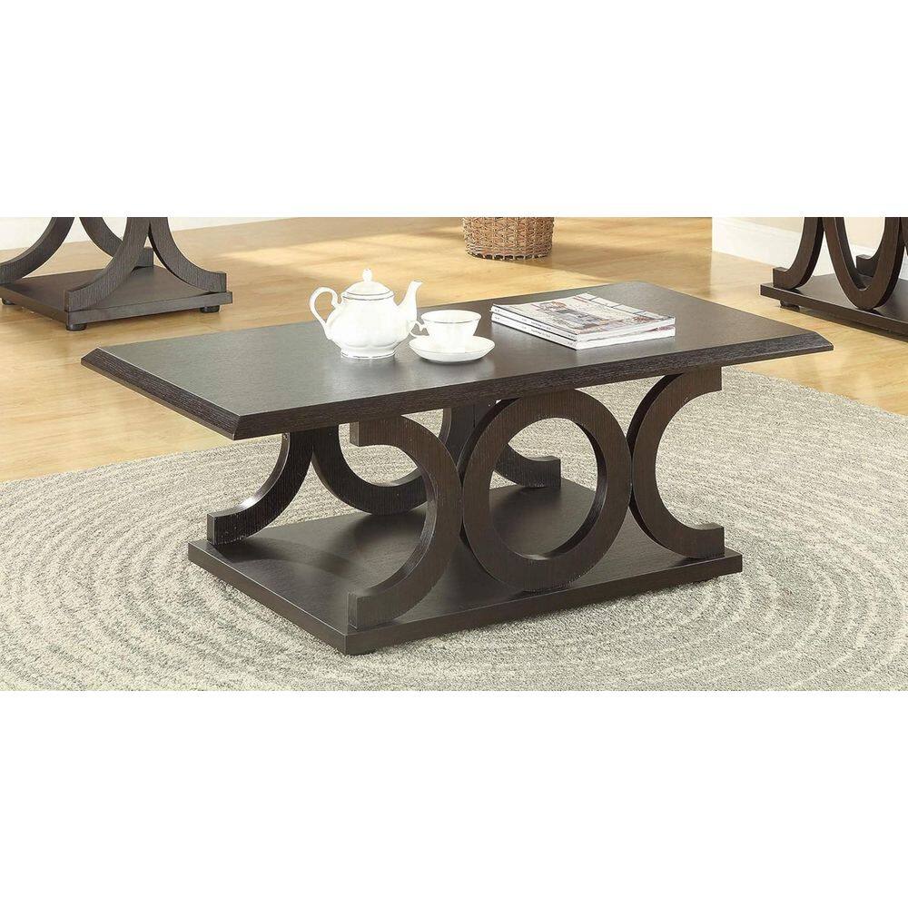 47.25 in. Espresso Brown Rectangle Wood Top Coffee Table with Storage Shelf
