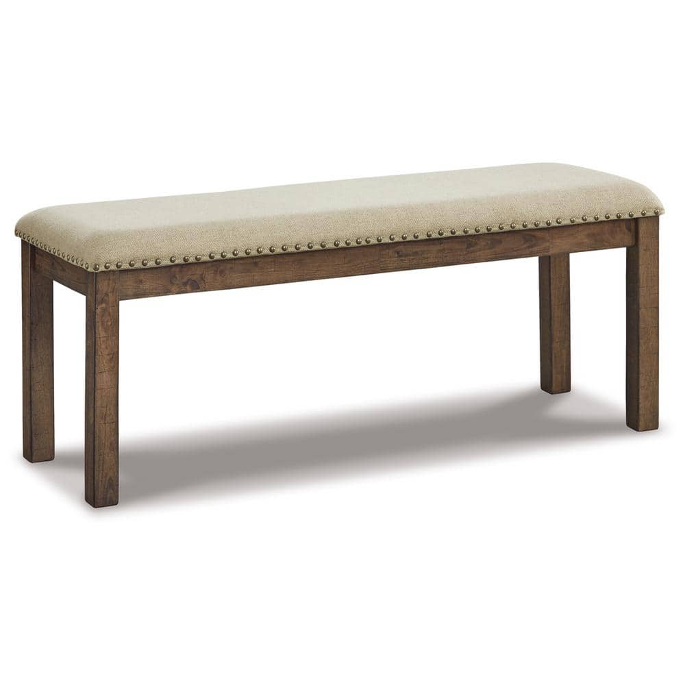 Nutmeg Brown Upholstered Bench with Nailhead Trim