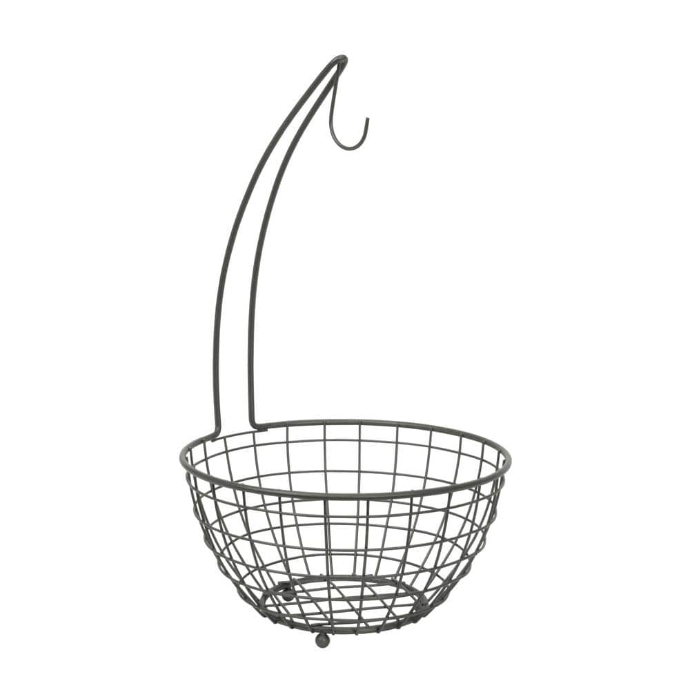 Industrial Gray Steel Round Fruit Basket with Banana Hook