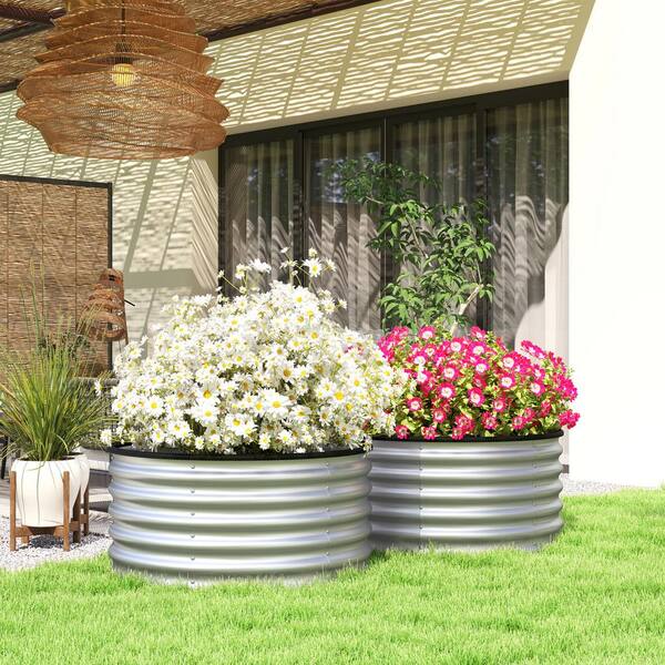 Outsunny L-Shaped Galvanized Steel Raised Garden Bed - 45" X 45" X 17", Dark Grey Corner Planter For Vegetables, Herbs