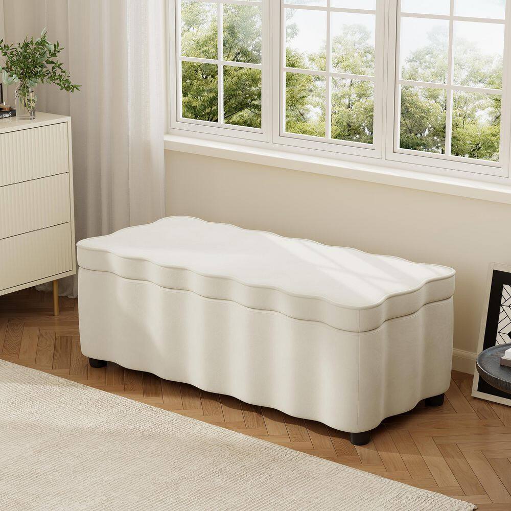 Lamont Modern White Velvet Upholstery Rectangular Storage Ottoman Bench