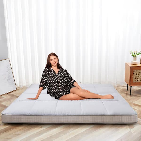 BOZTIY Futon Mattress, 60 in. x 5 in. Cushion 1-Piece Deep Seating Outdoor Floor Mattress Cushion Corner Set Gray Cush