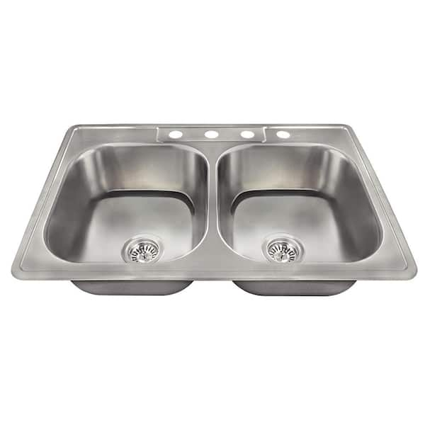 MR Direct Drop-in Stainless Steel 33 in. 4-Hole Double Bowl Kitchen Sink