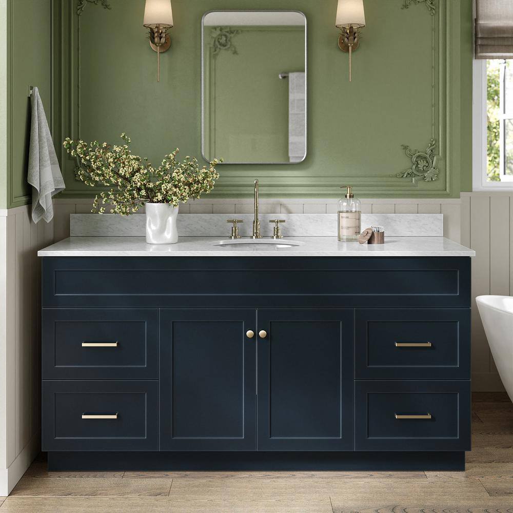 "Hamlet 66 in. Single Sink Freestanding Bathroom Vanity in Midnight Blue with 0.75"" Carrara White Marble Top" price history on PriceWatchPro