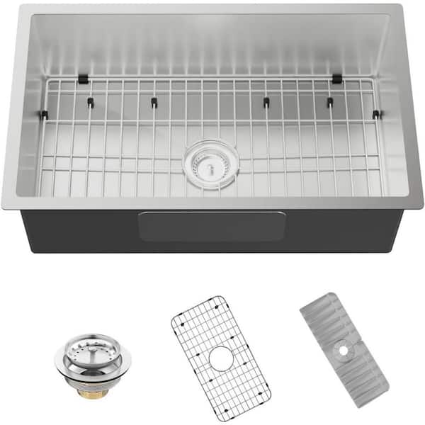 30 in. Drop-In Single Bowl 11 Gauge Stainless Steel Kitchen Sink with Grid