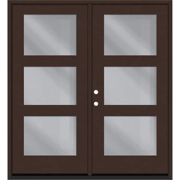 Regency 60 in. x 80 in. Modern 3L Equal Clear Glass Chestnut RHIS Stained Fiberglass Retro Patio Door with 4 in. Jamb